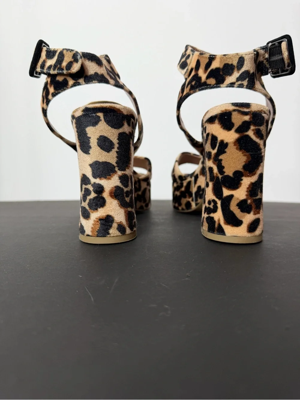Betsey Johnson Leopard Platform Block Heel Sandals in Beige and Black